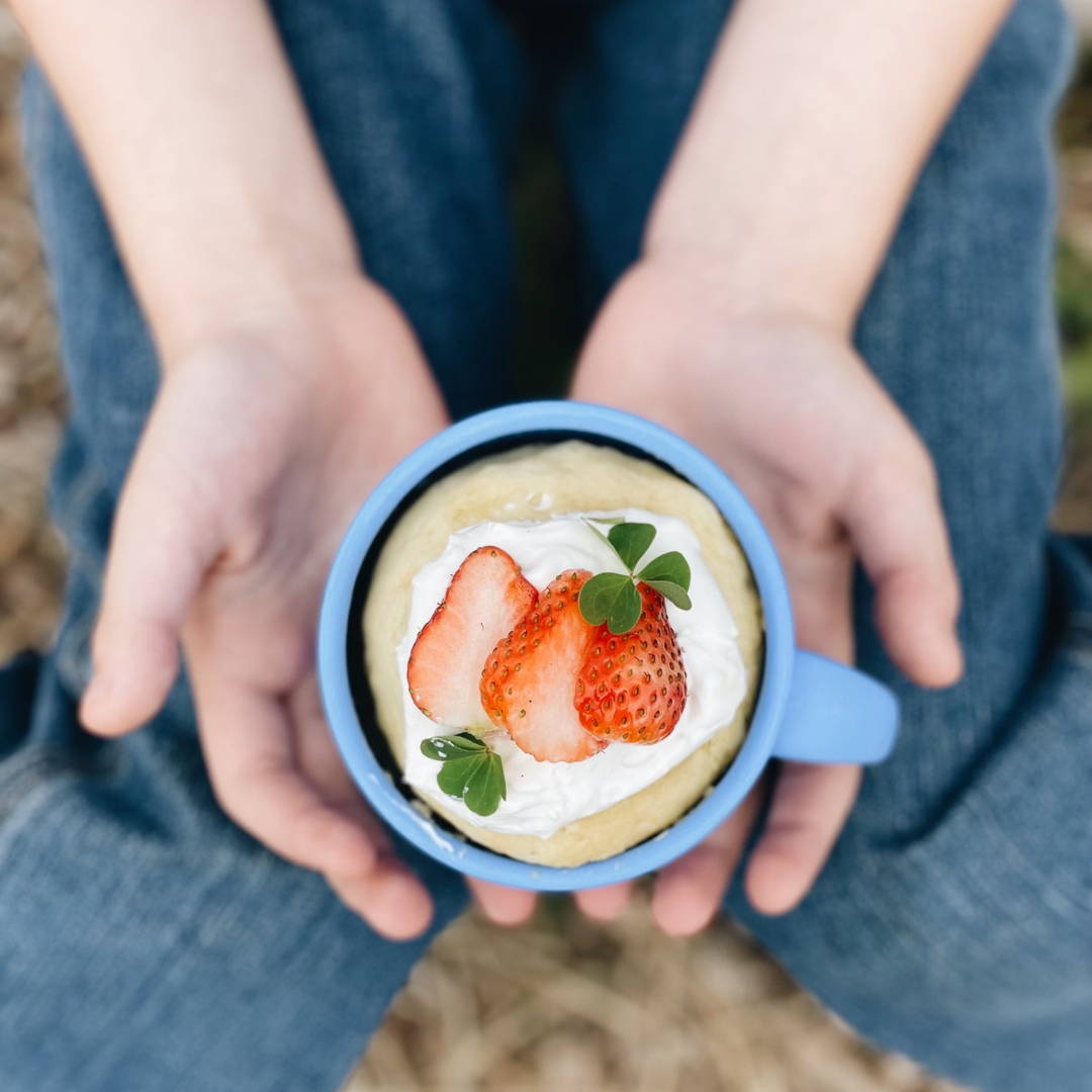 Strawberry Sourdough Pancakes in a Cup
