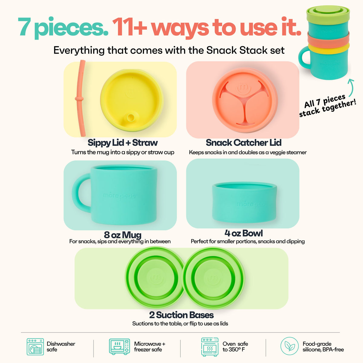 All 7 pieces in the Snack Stack Set in Sherbert #Color_Sherbert