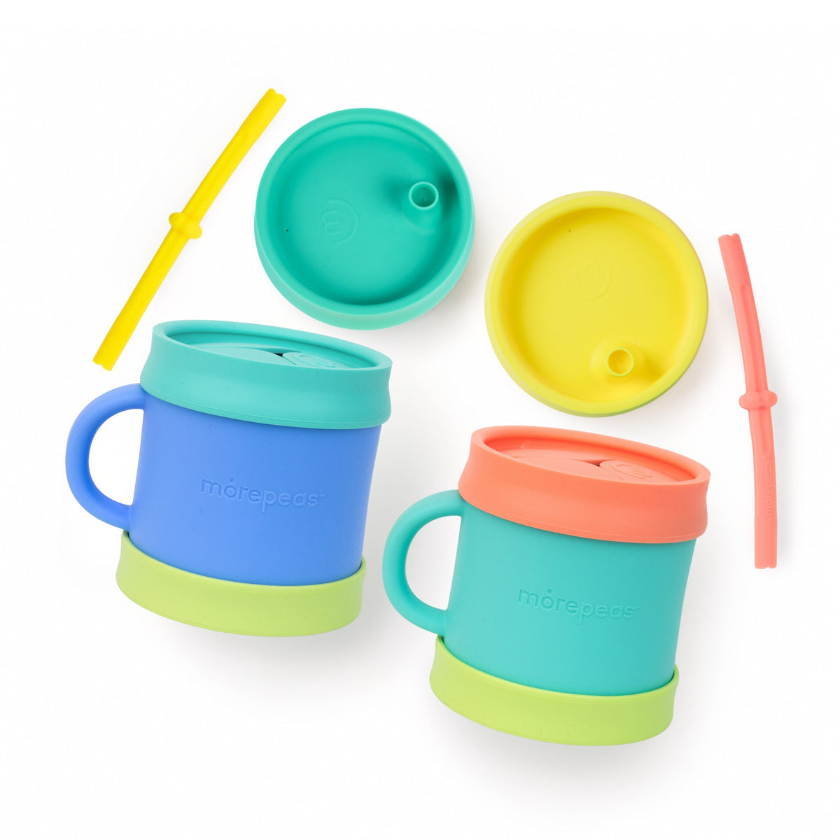 Morepeas Snacks & Sips Set in Blueberry: two snack cups with sippy, snack and suction lids and straws #Color_Blueberry
